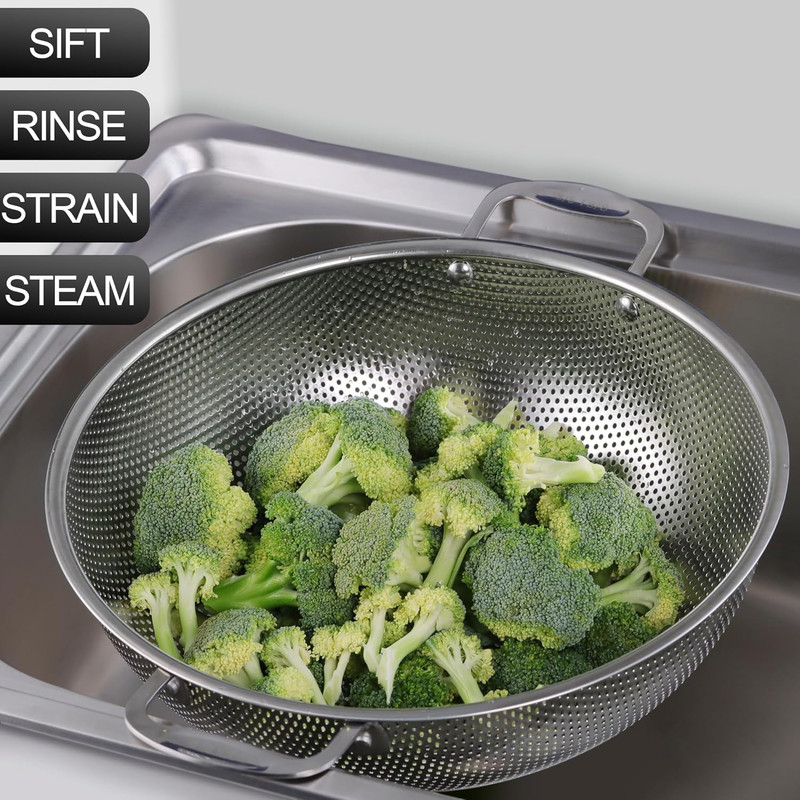 Large 6-Qt Colander, 18/8 Stainless Steel Mesh Strainer for Kitchen, Food Sieve gallery