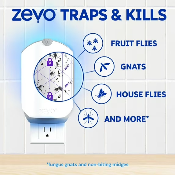 Zevo Flying Insect Trap (1 Plug-in Base + 3 Cartridges) Featuring Blue UV Light gallery
