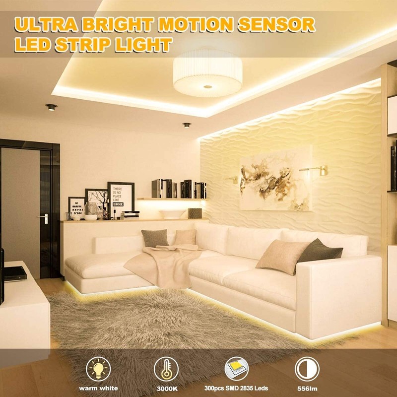 16.4ft Motion Activated LED Strip Light Waterproof for Kitchen, Bed, Stair gallery