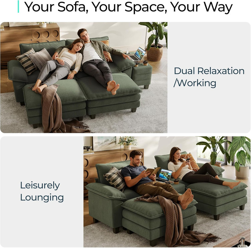 Comfy Green Modular Sectional Sofa with Storage, USB, and Cup Holders gallery
