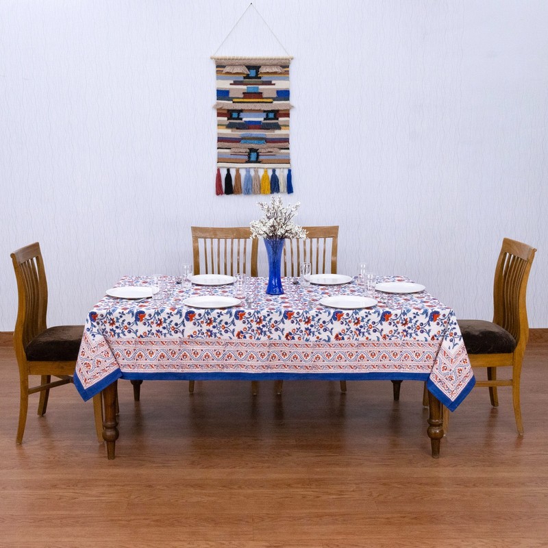 Dining Tablecloth, Cotton Table Cover, Wedding Gift, Block Printed Linens gallery
