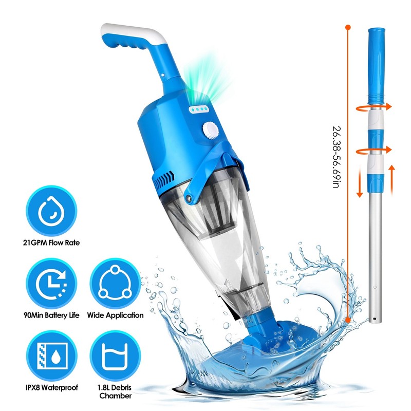 Cordless Pool Vacuum with Telescopic Pole Powerful Suction IPX8 Waterproof gallery