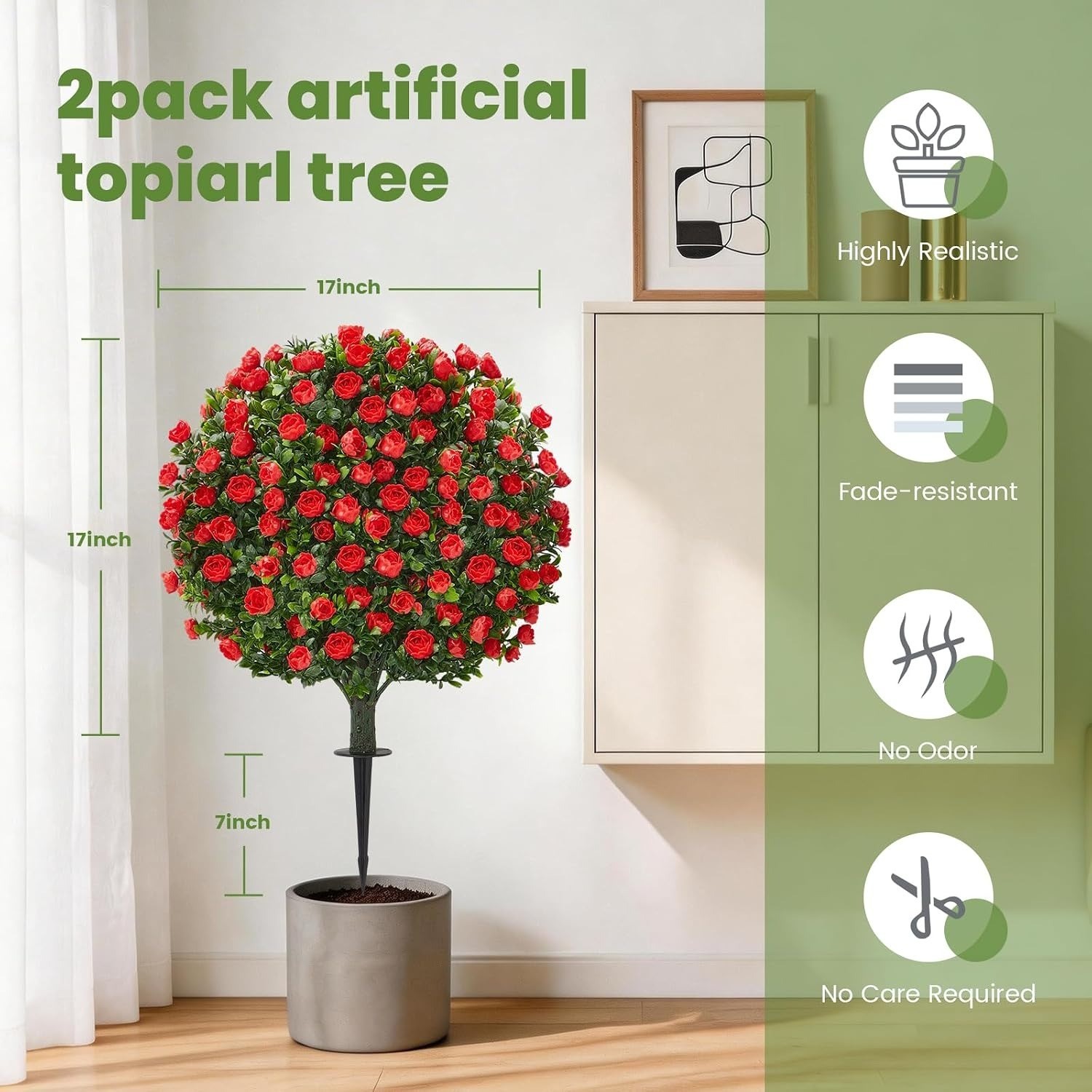 *NEW* 2-Pack Artificial Rose Topiary Ball Trees with Ground Spike gallery