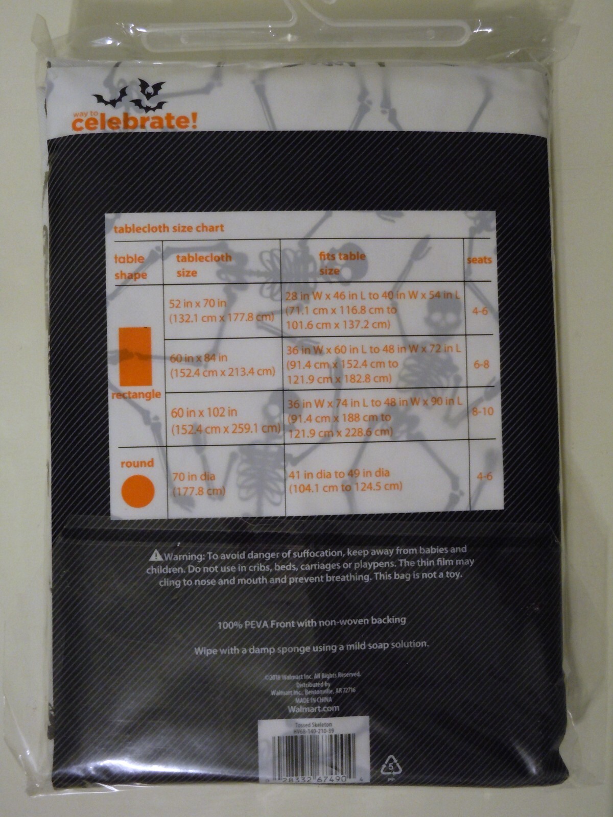 NEW ~ Halloween Vinyl Skeleton Tablecloth with backing 52 x 70 ~ Black & White gallery