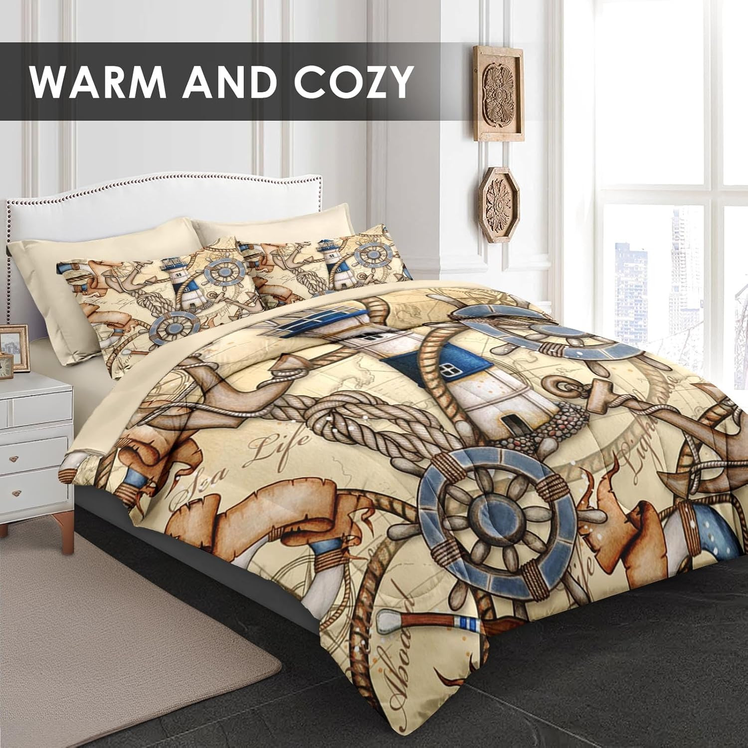 Vintage Nautical Lighthouse Comforter Set, 7 Pcs Queen Bedding for All Ages gallery