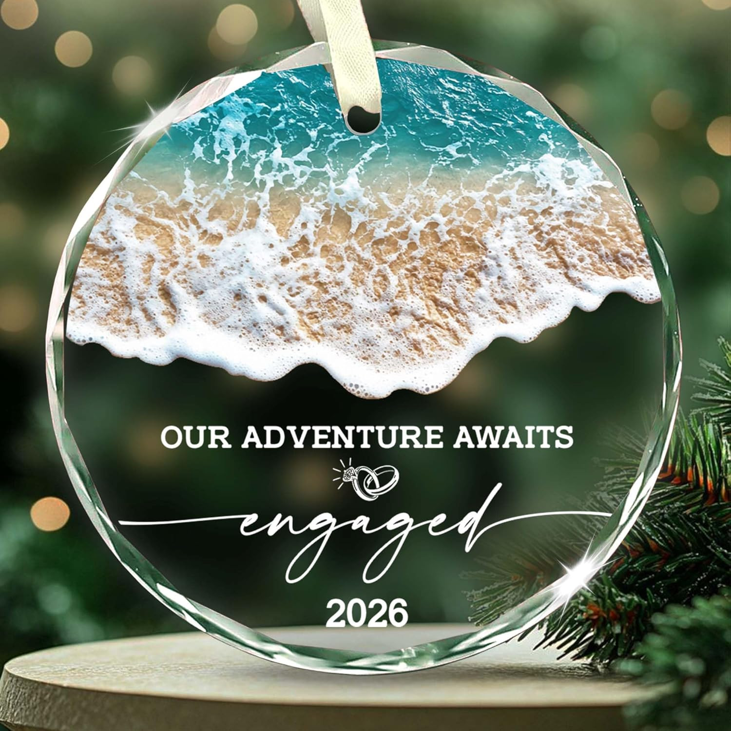 Engagement Gift for Couple - Our Adventure Awaits Engaged 2026 Glass Ornament - gallery