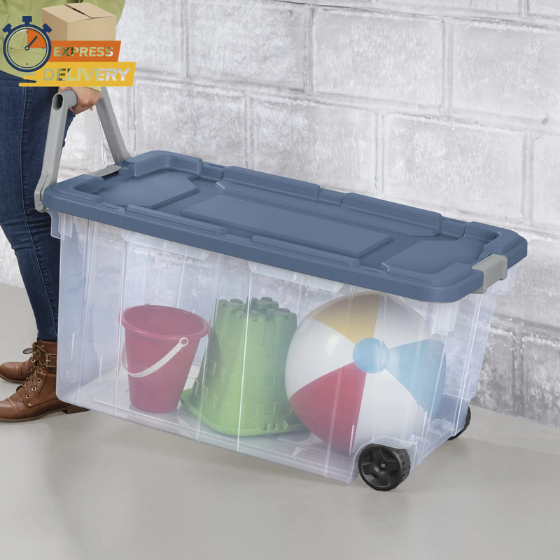 Extra-Large Wheeled Rugged Storage Bin, 160 Quart Durable, Blue, 2 Pack ✌️👍 gallery