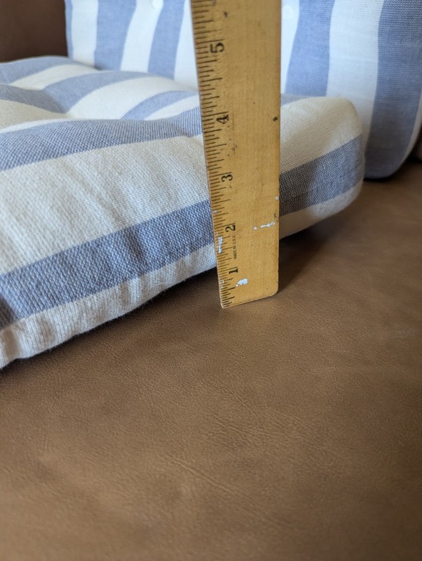 Two-Piece tufted, blue and white striped chair cushion gallery