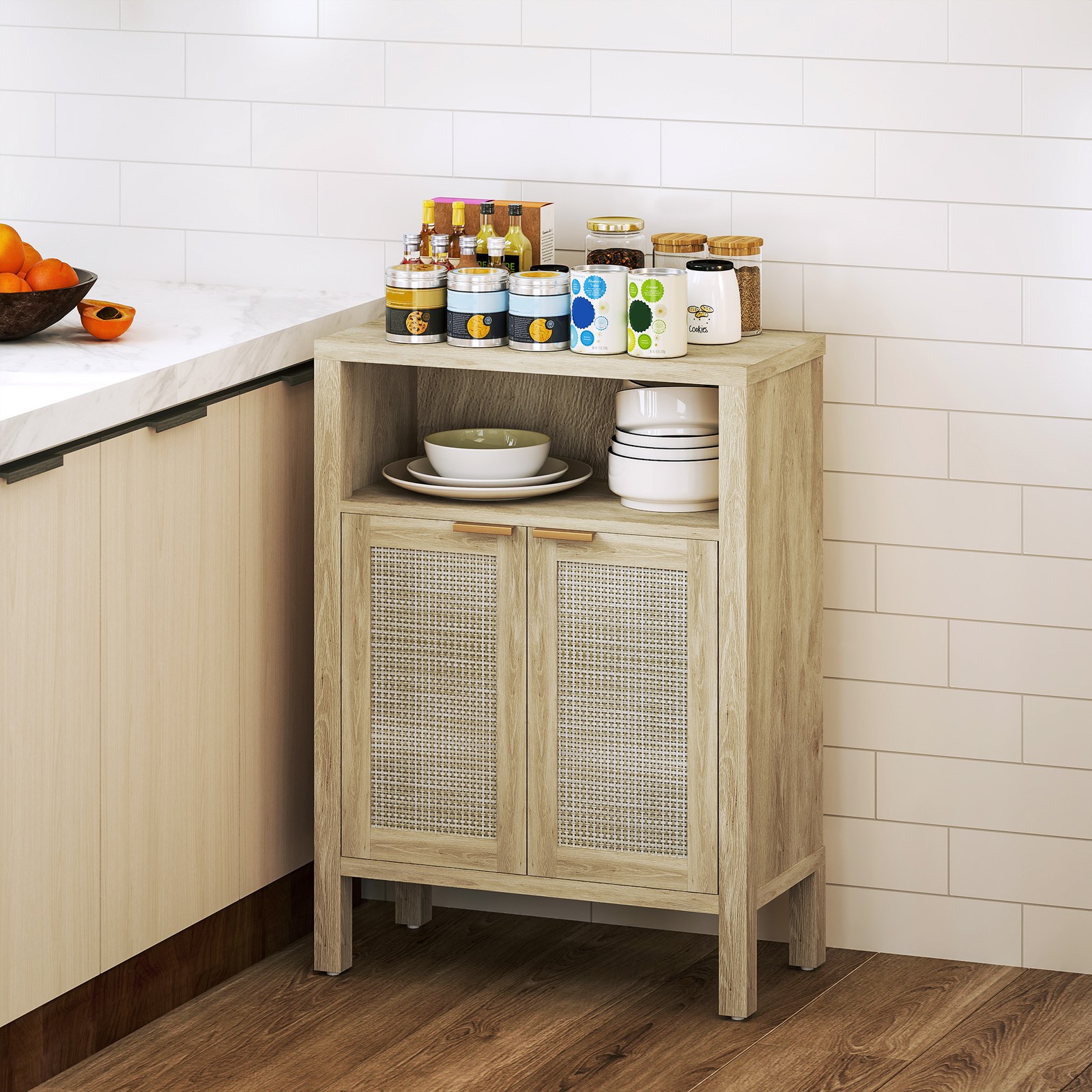 HOMCOM Storage Sideboard Cabinet, Accent Cabinet with Adjustable Shelf, Natural, gallery