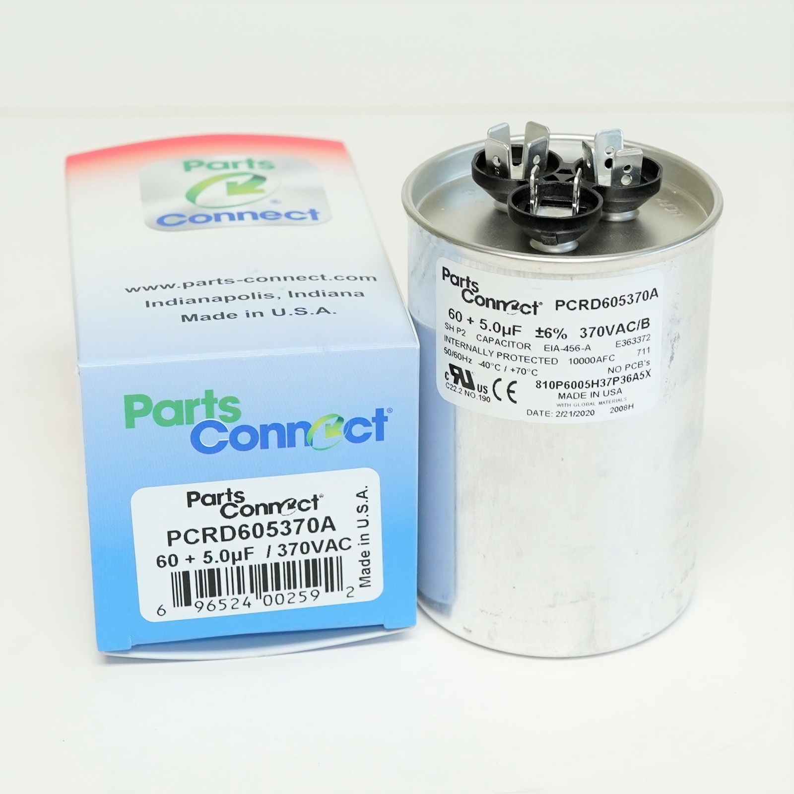 USA Run Capacitor 60 + 5 mfd (uf) 370 Volt Dual Round American Made gallery
