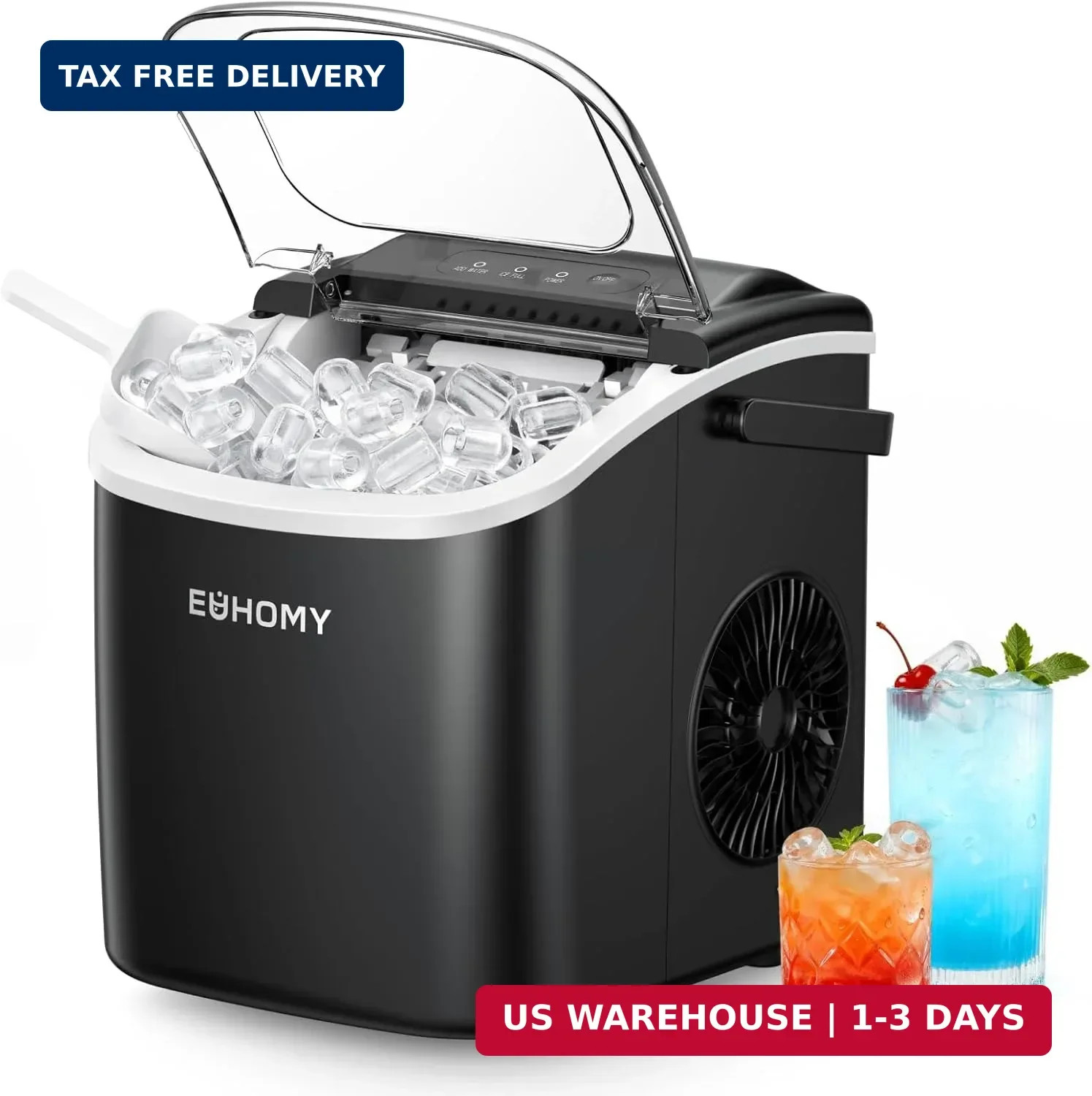 EUHOMY Countertop Ice Maker Machine with Handle, 26lbs in 24Hrs, 9 Ice Cubes Rea gallery