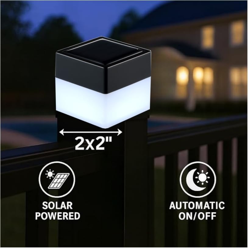 Solar LED Fence Post Cap Light 2x2 Inch (5x5cm) - for Wrought Iron, Aluminum ... gallery