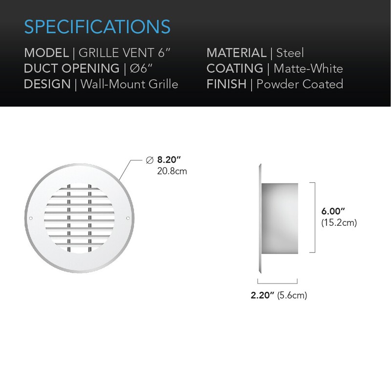 Wall-Mount Duct Grille Vent for Heating Cooling Ventilation, White Steel, 6-Inch gallery