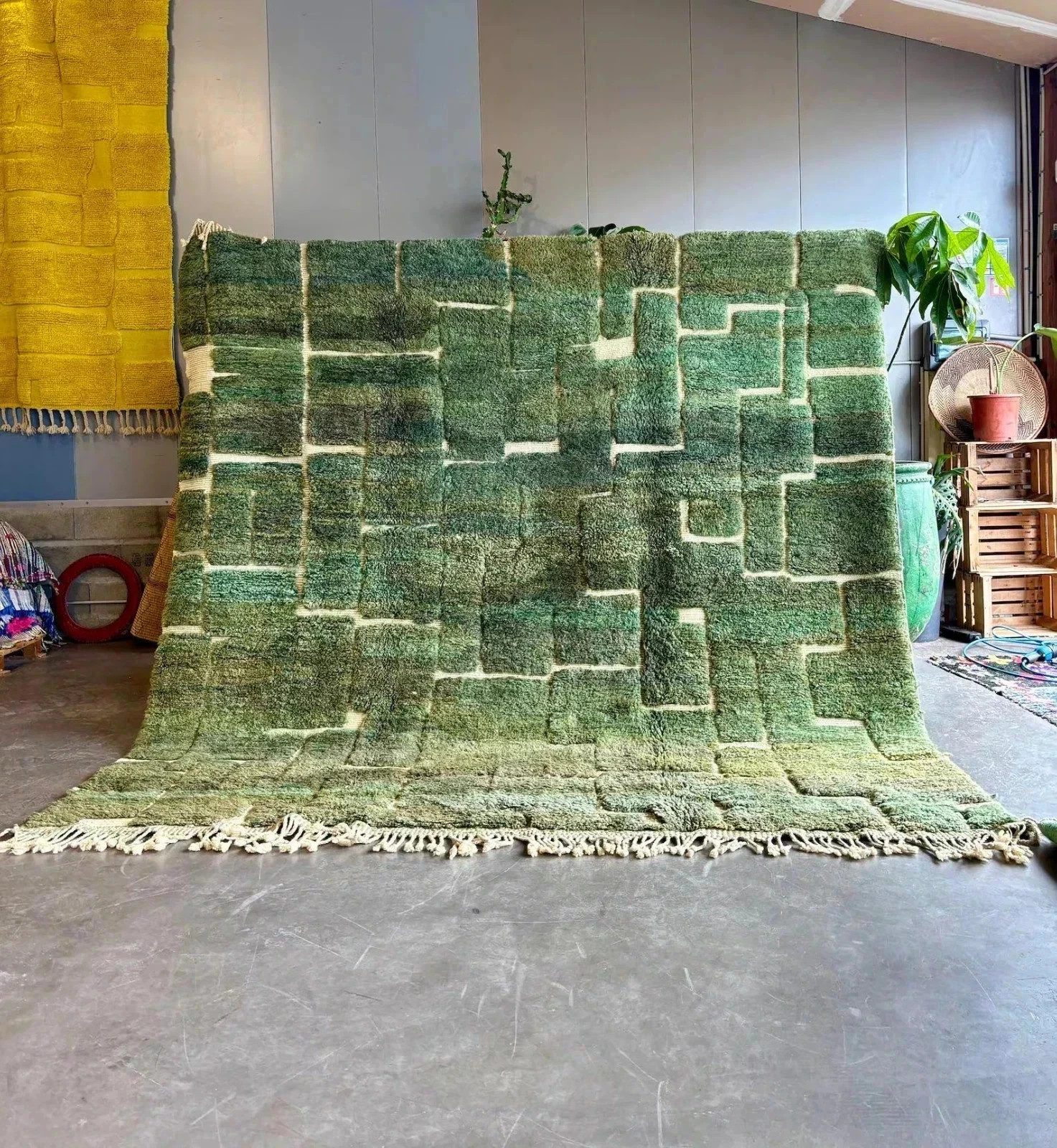 Moroccan Berber Beni Ourain Wool Rug | Olive Moss Green Abstract 8x10 Area Rug gallery