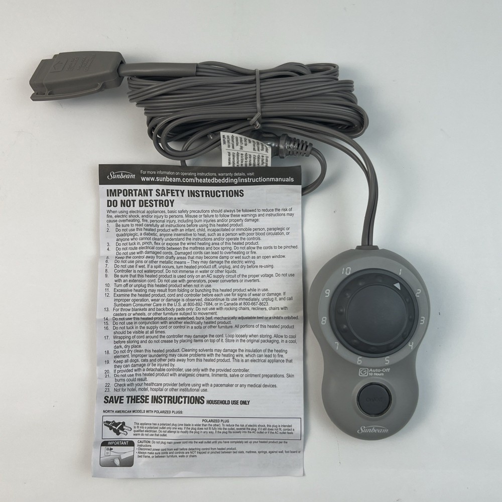 Sunbeam Electric Blanket Control Controller Style S85A Auto Off 10 Hours On Off