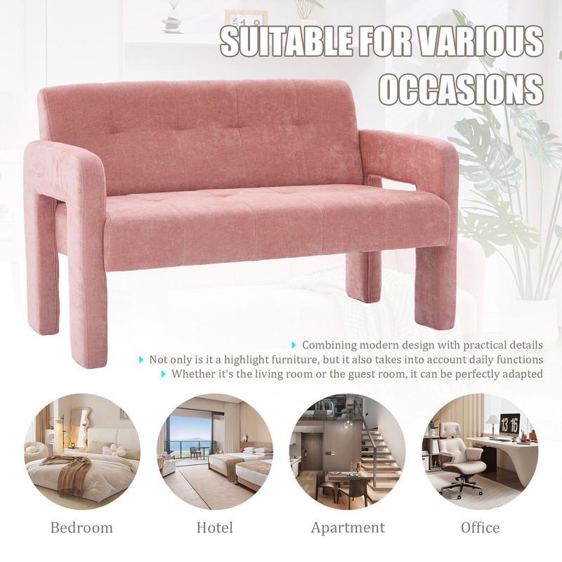 Modern Loveseat Sofa Chenille Upholstered Pink Dual Armrests gallery