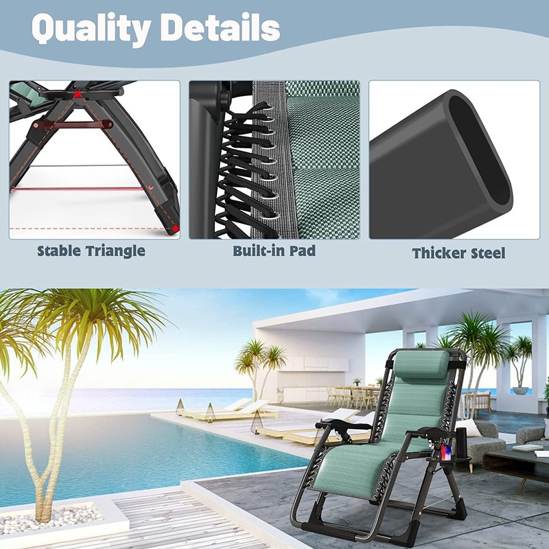 4Position Adjustable Camping Bed Padded Cot Folding Recliner Zero Gravity Chair gallery