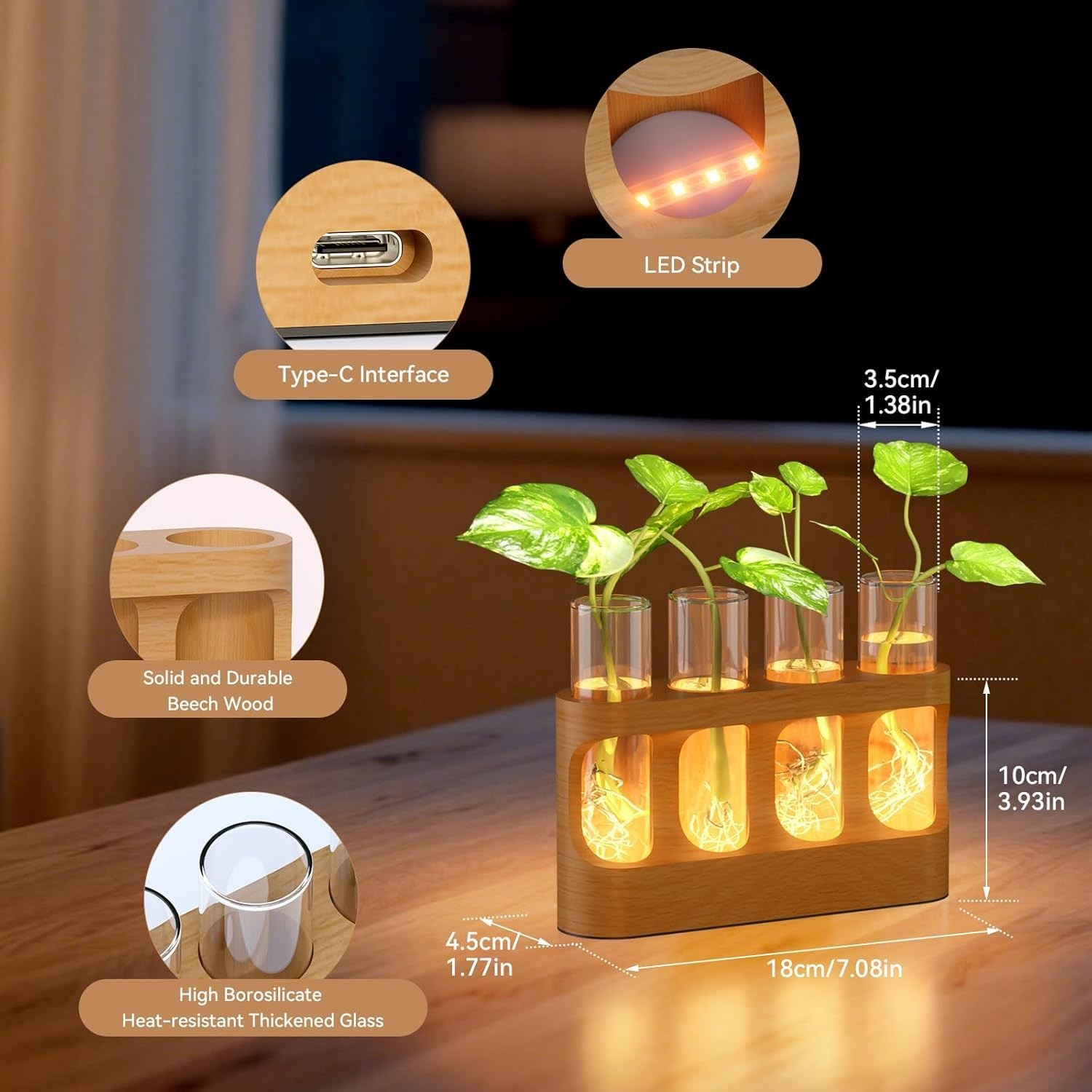Plant Propagation Station with LED Light and Test Tubes for Hydroponics Decor gallery