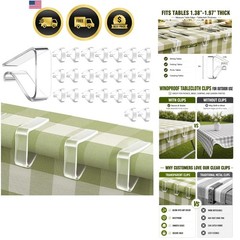 Tablecloth Clips Clear Windproof Plastic Secure Large Table 24 Pack