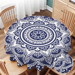 Tablecloth Mandala Pattern Tablecloths 60″ Diameter Round Blue and White Deco…