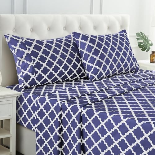 LUX Décor Quatrefoil Sheet Set - 4 Piece Ultra-Soft King Quatrefoil Navy Blue gallery
