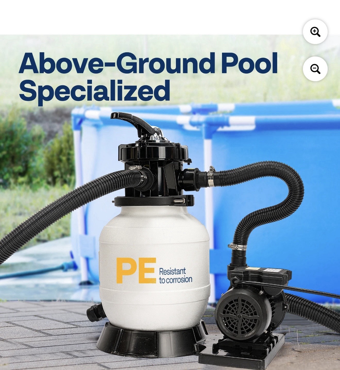 Above Ground Pool Sand Filter Pump System 250W 4600 GPH 7-Way Valve w/ Hoses gallery