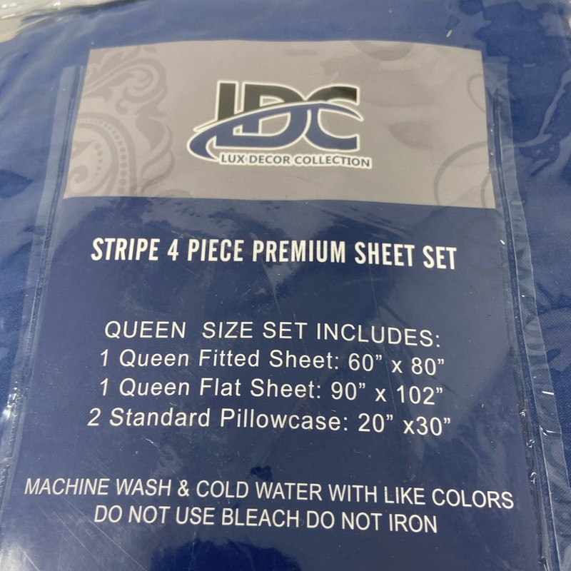 Lux Decor Collection Queen Navy Blue Stripe Sheets 3pc (No Fitted) gallery