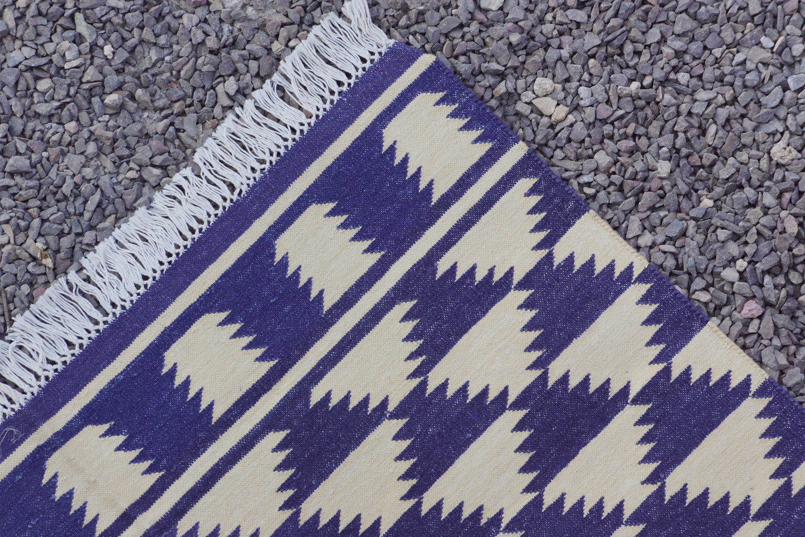 Rugmoda Cotton Blue & Ivory Geometric Zigzag Rug 3x5 ft for Living Room Bedroom gallery