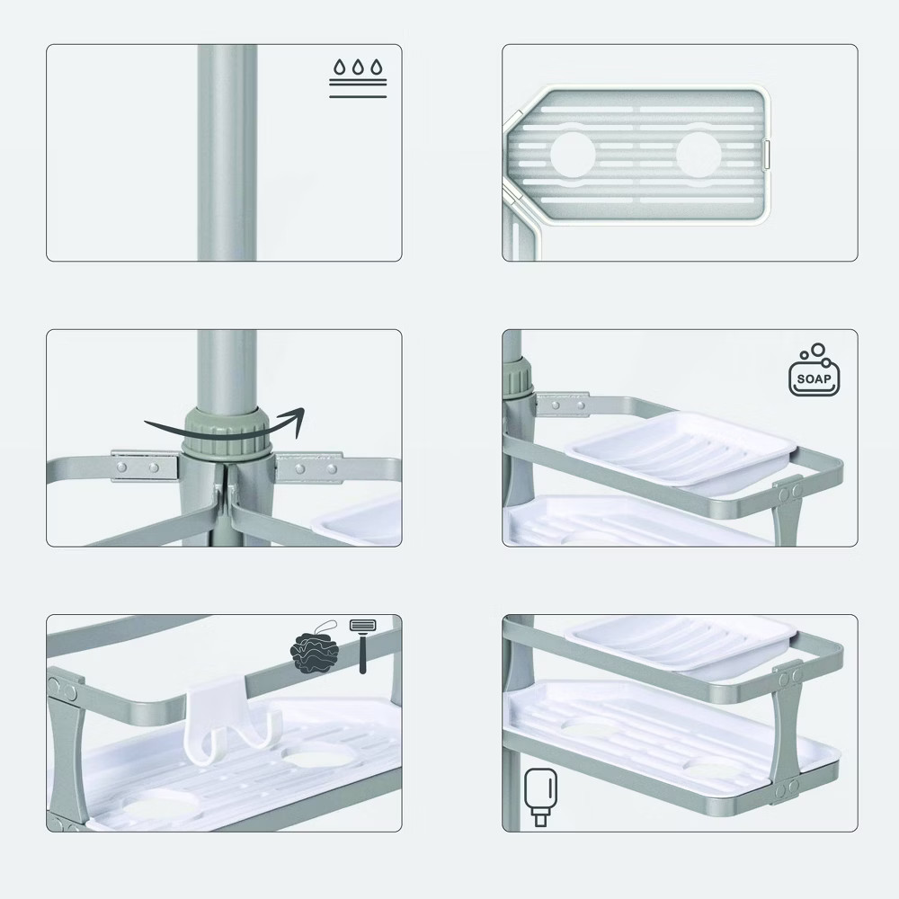 Threshold Tension Pole Aluminum Shower Caddy Bathroom Corner Shelf Organizer gallery