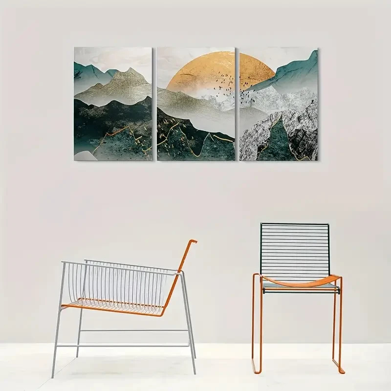 3pcs Modern Abstract Mountain Landscape Metal Print Ready to Hang Art gallery