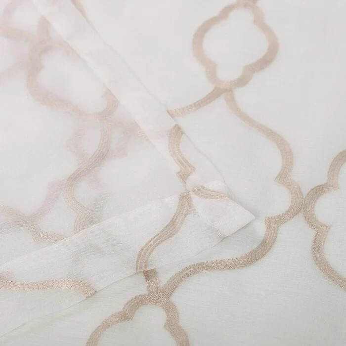 Embroidered Lattice Grommet Top Header Sheer Curtain Panel Set of 2 gallery