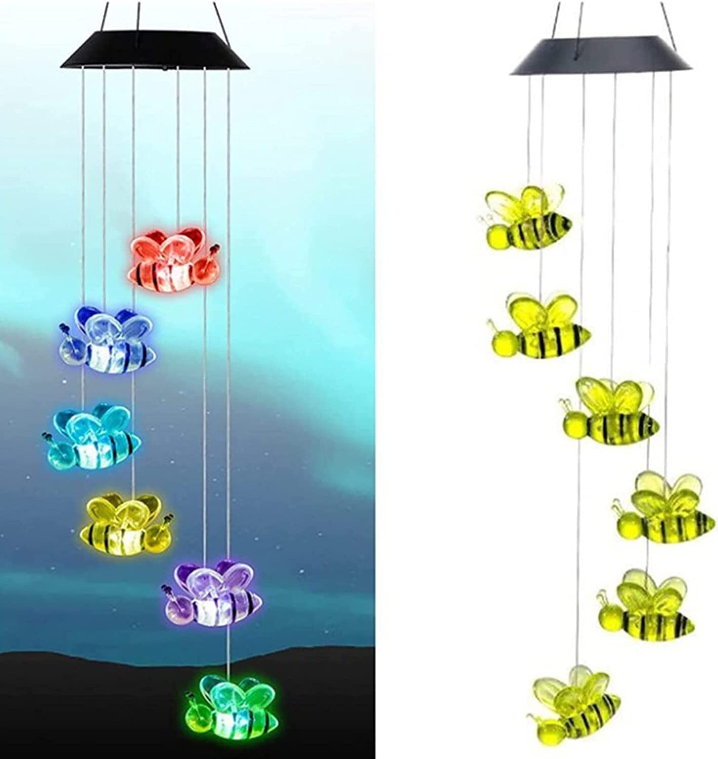LED Color-Changing Power Solar Wind Chimes,Cute Bee Style,Yard Home Garden Decor gallery