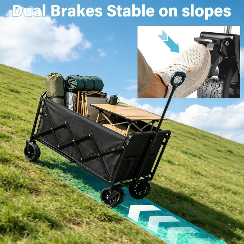 600LBS Beach Wagons Carts Foldable for Sand, Heavy Duty Collapsible Wagon with B gallery