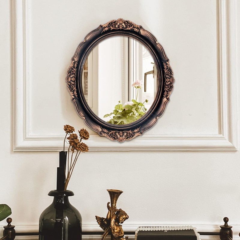 Decorative Wall Mirror Plastic Frame Vintage Oval Gold Bronze Bedroom Living ... gallery