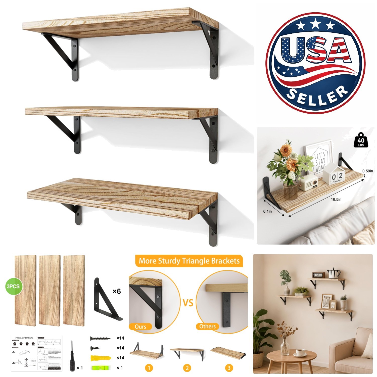 Beautiful Rustic Brown Floating Shelves for Wall - Maximize Your Space Elegantly gallery