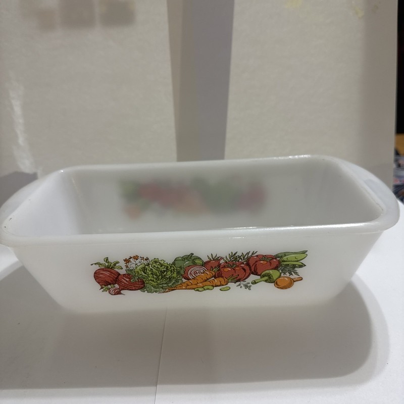 Glasbake J-522 Loaf baking Pan Vegetable Pattern 1.5qt Milk Glass Made In USA gallery