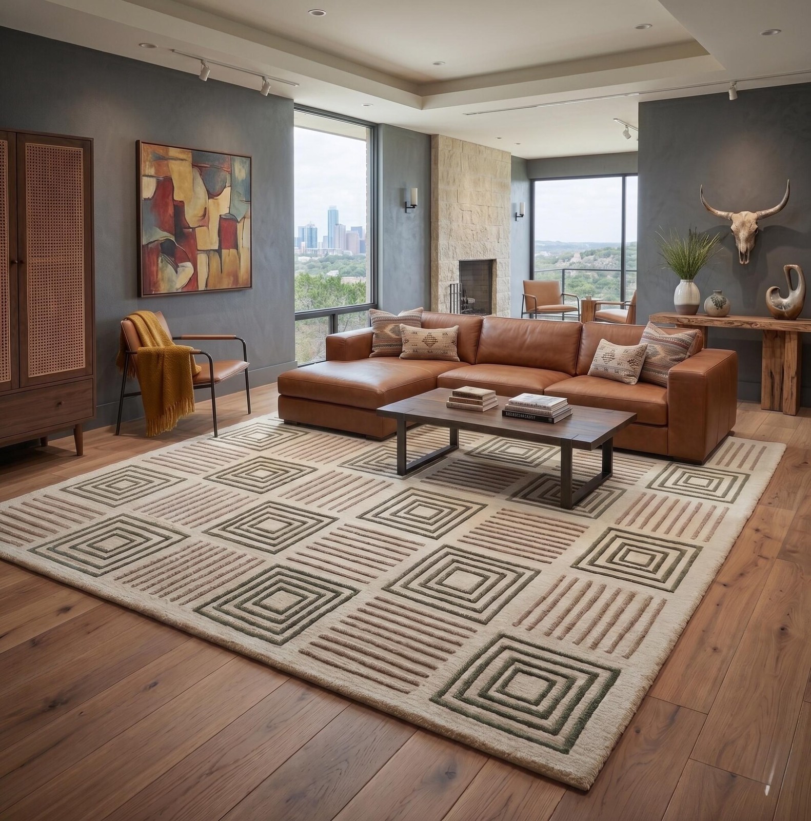 Hand-Tufted New Zealand Wool Rug – Mid-Century Modern Geometric Area Carpet gallery
