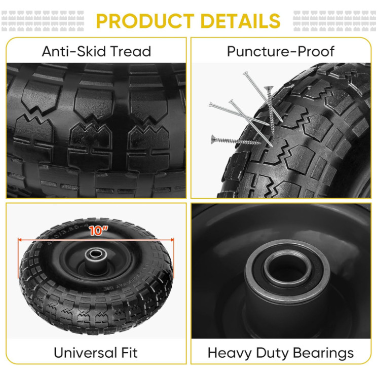 10 Inch Flat Free Solid Rubber Tires Set, Dump Cart Hand Truck Replacement Tires gallery