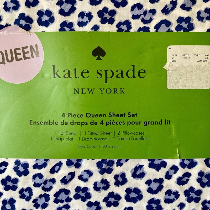 NWT Kate Spade queen sheet set in “leopard floral “print, “ nighttime” color gallery