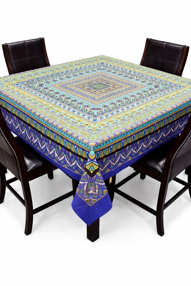 India Arts Geometric Pattern Square Cotton Tablecloth 70 X 70 Multi Color