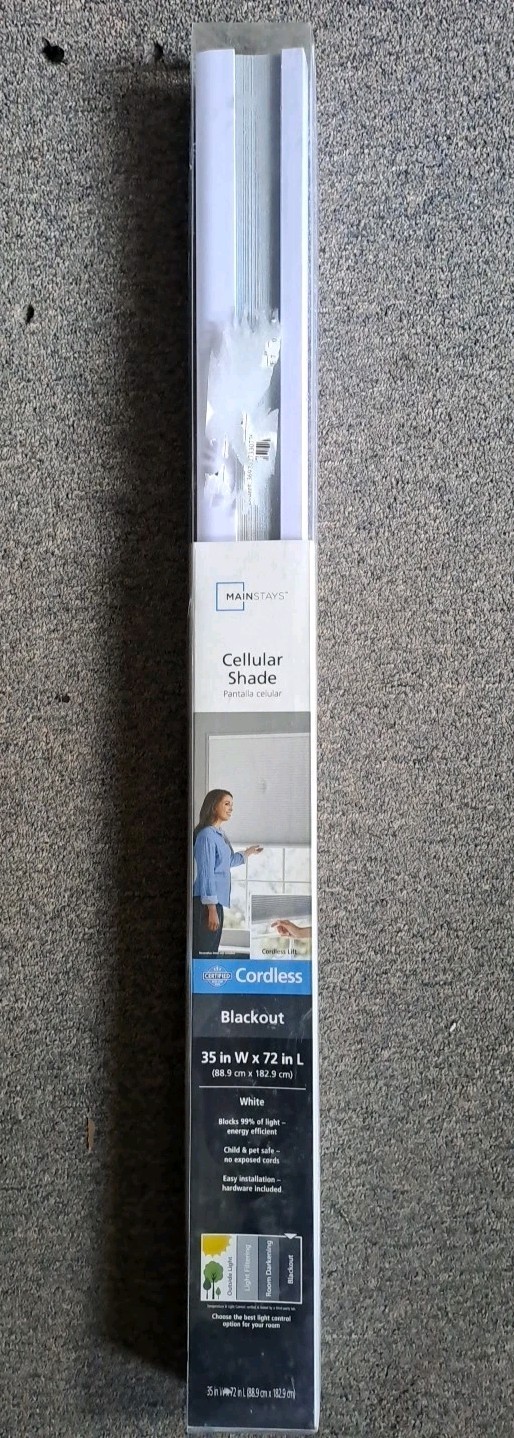 Mainstays Cordless Polyester Blackout Cellular Shade, 1-Piece,White, 35"W x 72"L gallery
