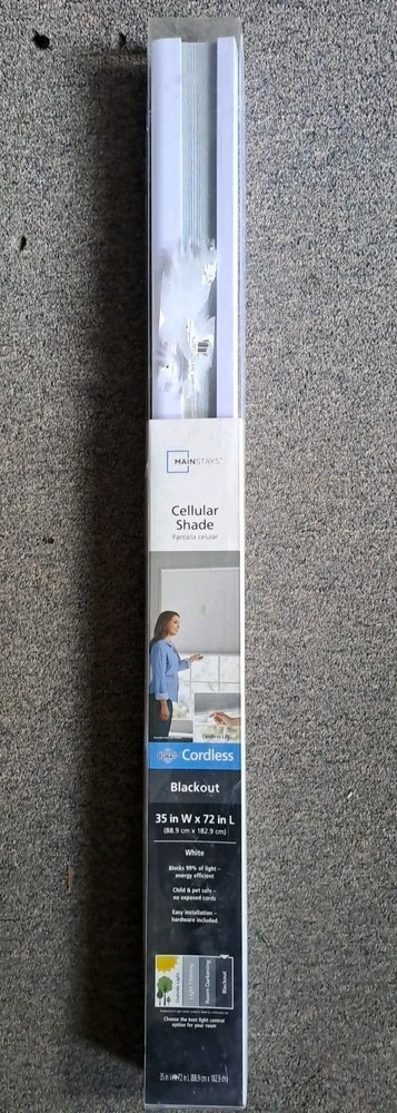 Mainstays Cordless Polyester Blackout Cellular Shade, 1-Piece,White, 35"W x 72"L