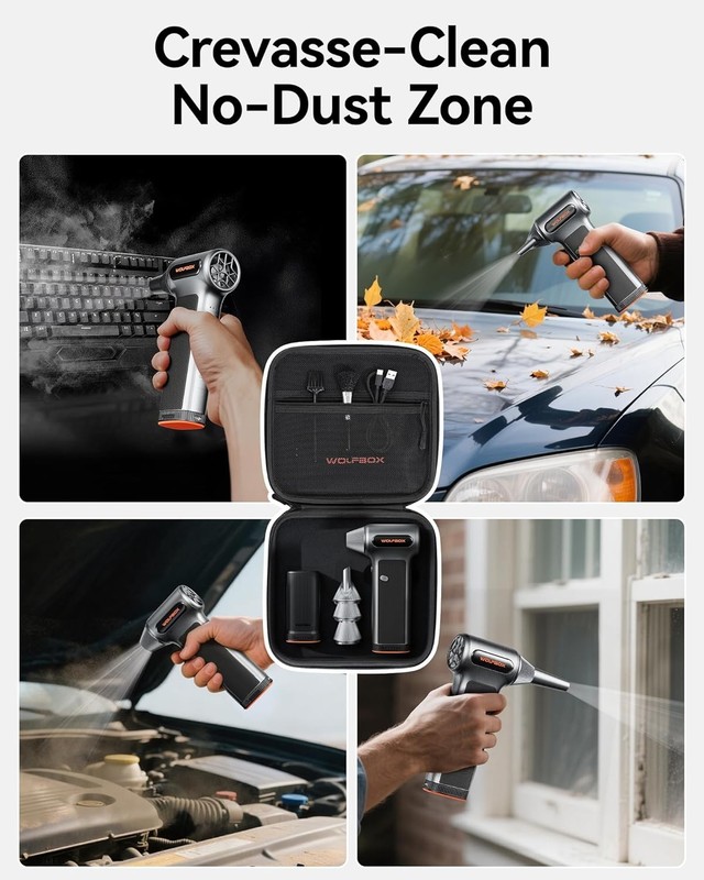 WOLFBOX MF200-2PK Compressed Air Duster Turbo Fan 2 Swappable Battery Packs&Case gallery
