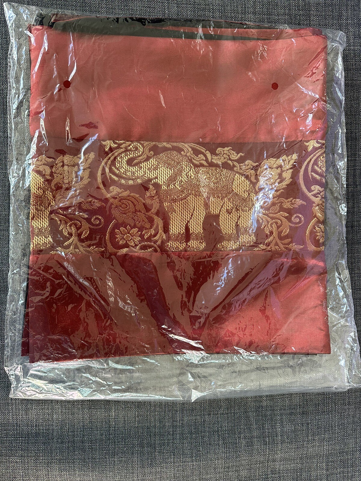 Bright Red Silk Gold Elephants Table Runner New 96 in x 14in gallery