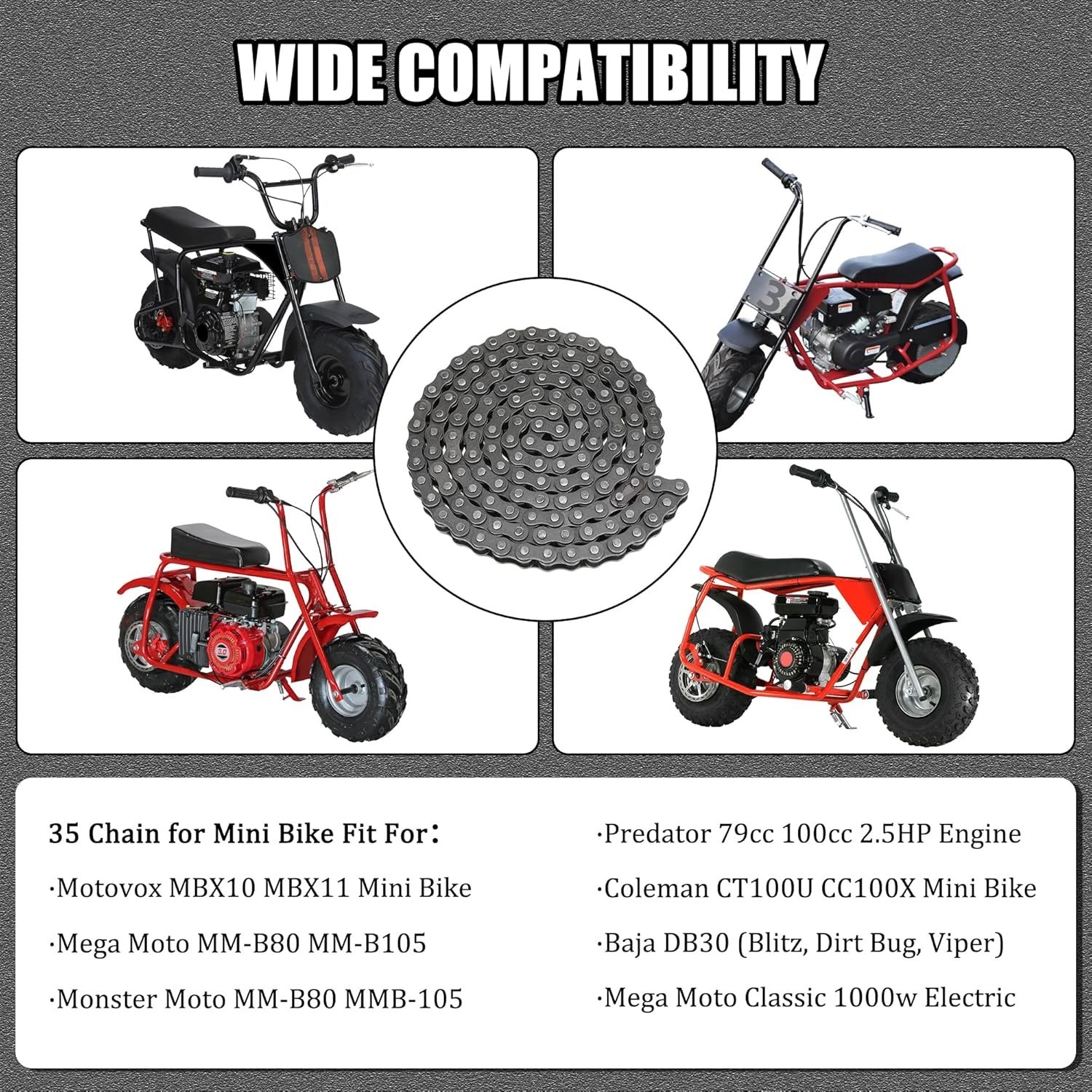 #35 Chain for Mini Bike Coleman CT100U CC100X Baja Doodle Bug DB30 Motovox MBX10 gallery