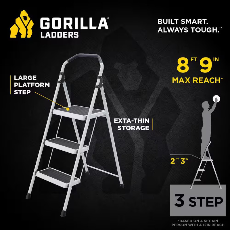 3-Step Steel Lightweight Step Stool Ladder 225 lbs. Load Capacity Type II Rating gallery