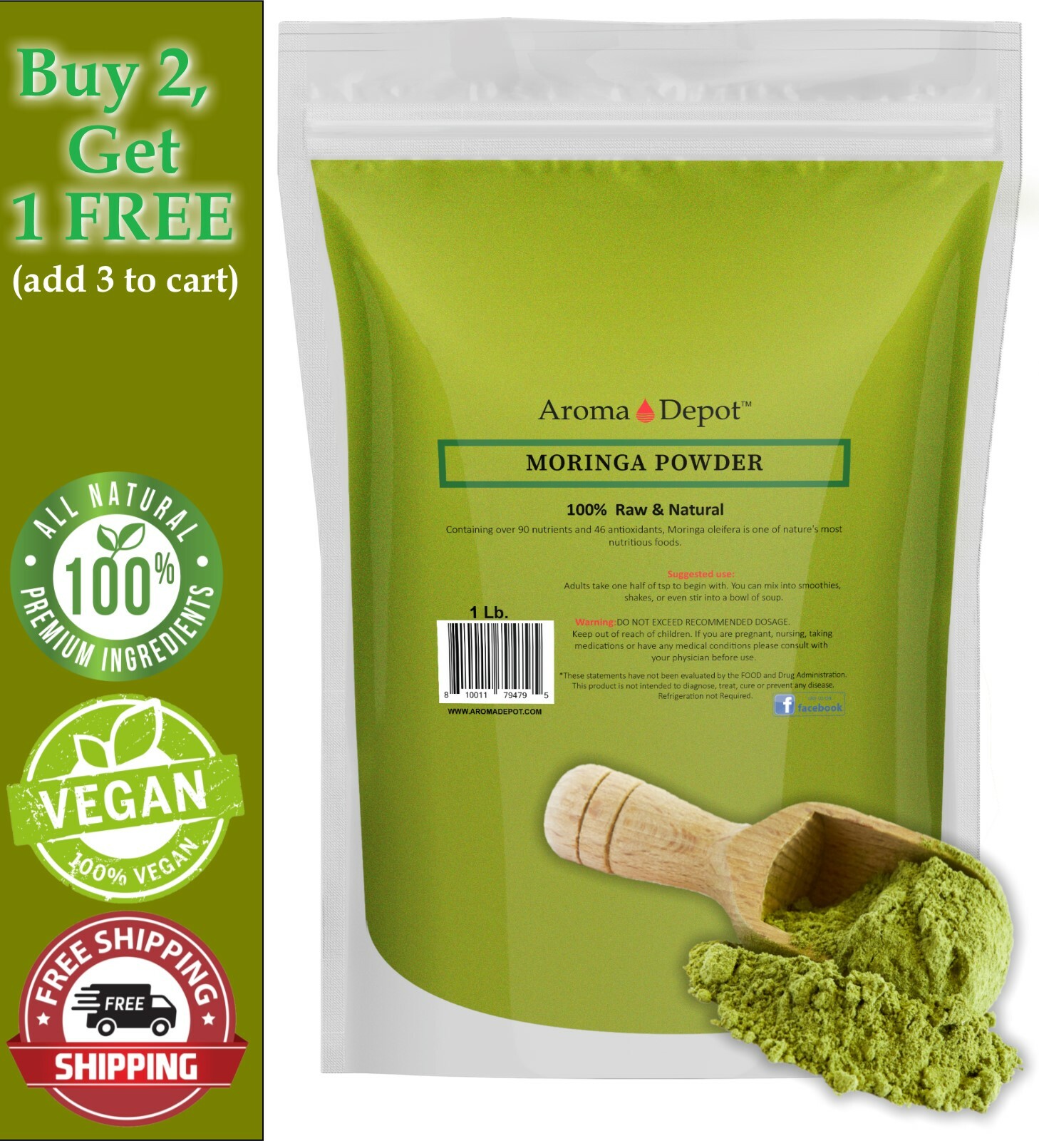1lb Moringa oleifera Leaf Powder 100% Pure Natural Superfood Gluten Free gallery