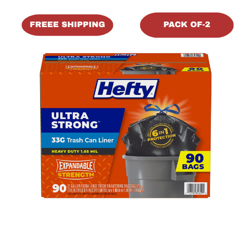 Hefty Ultra Strong Drawstring Trash Bags 33 Gal 90 Count Unscented Pack of 2 Hea gallery