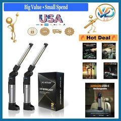 Work Light Rechargeable 800 Lumen Magnetic Foldable LED Flashlight 2 Pack