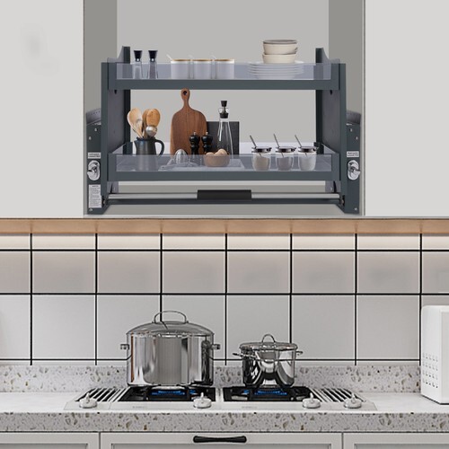 Pull Down Shelf Upper Kitchen Wall Cabinet Storage Organizer Dark Grey USA gallery
